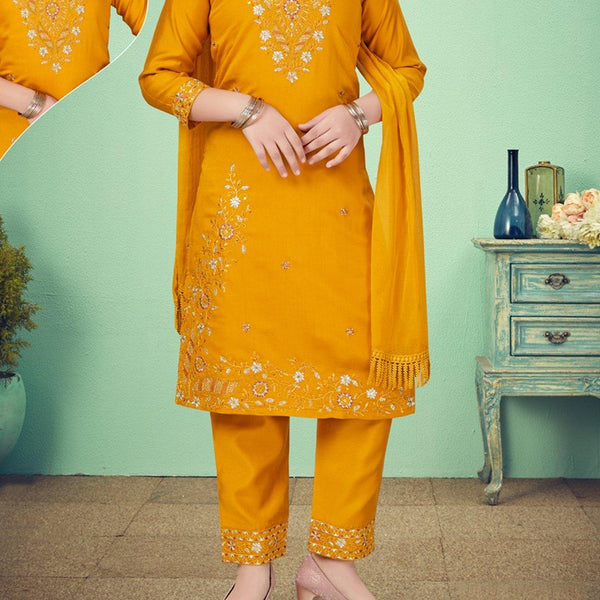 Silk Cotton Mustard Salwar Suit 04 - Kumaran Silks