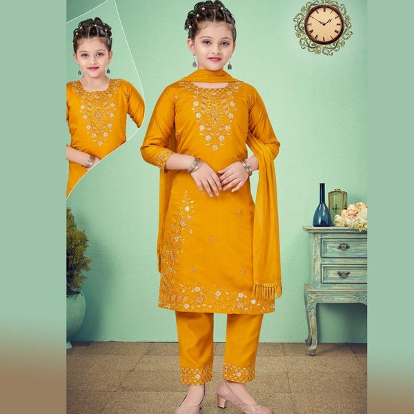 Silk Cotton Mustard Salwar Suit 04 - Kumaran Silks