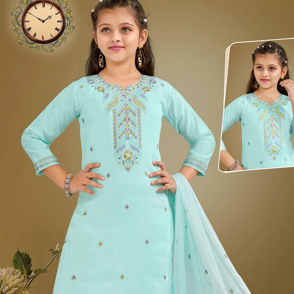 Silk Cotton Sky Blue Salwar Suit 02 - Kumaran Silks