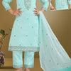 Silk Cotton Sky Blue Salwar Suit 02 - Kumaran Silks
