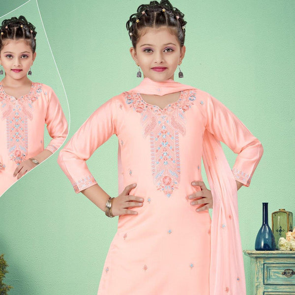 Silk Cotton Peach Salwar Suit 02 - Kumaran Silks