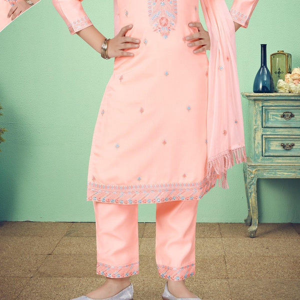Silk Cotton Peach Salwar Suit 02 - Kumaran Silks
