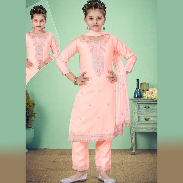 Silk Cotton Peach Salwar Suit 02 - Kumaran Silks