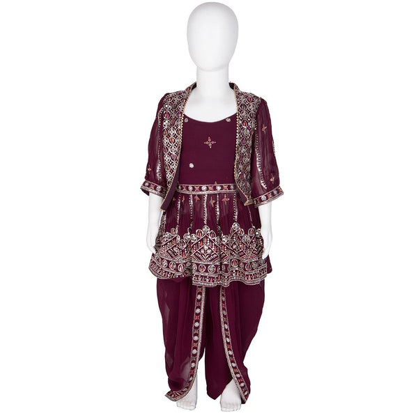 Wine Colour Embroidered Patiyala Set