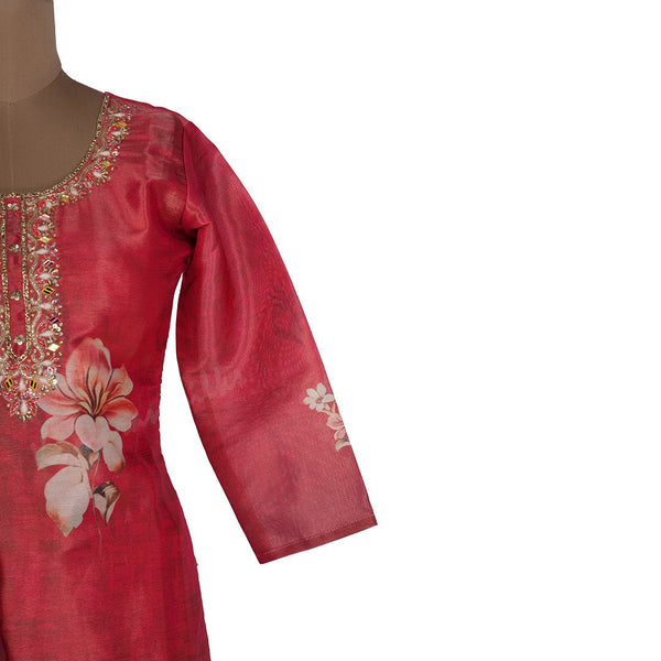 Peach Printed Readymade Salwar Suit