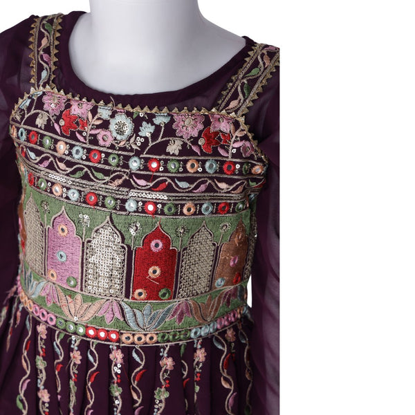 Wine Colour Embroidered Palazzo Set