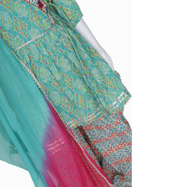 Turquoise Printed Patiyala Set