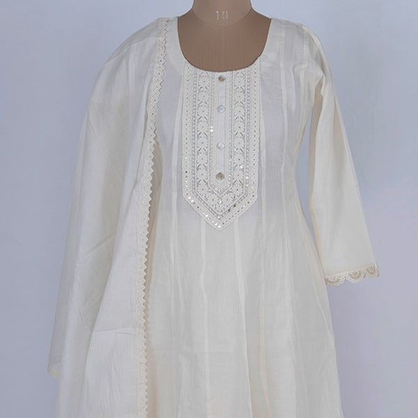 Cream Plain Readymade Salwar Suit