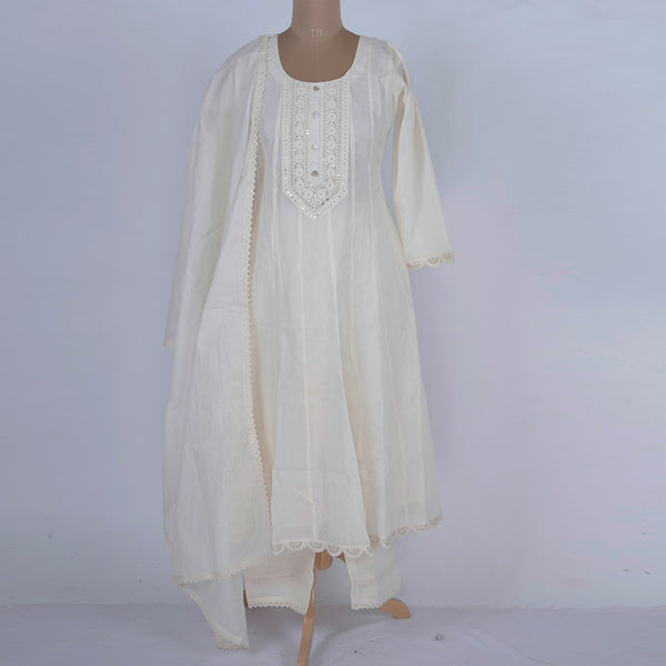 Cream Plain Readymade Salwar Suit