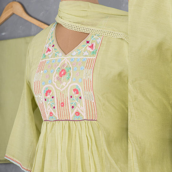 Light Green Thread Embroidered Readymade Salwar Suit