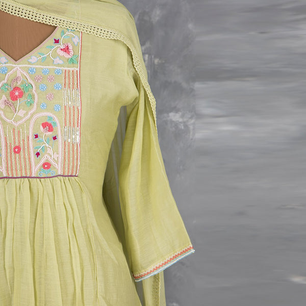 Light Green Thread Embroidered Readymade Salwar Suit