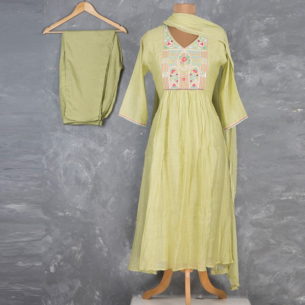 Light Green Thread Embroidered Readymade Salwar Suit