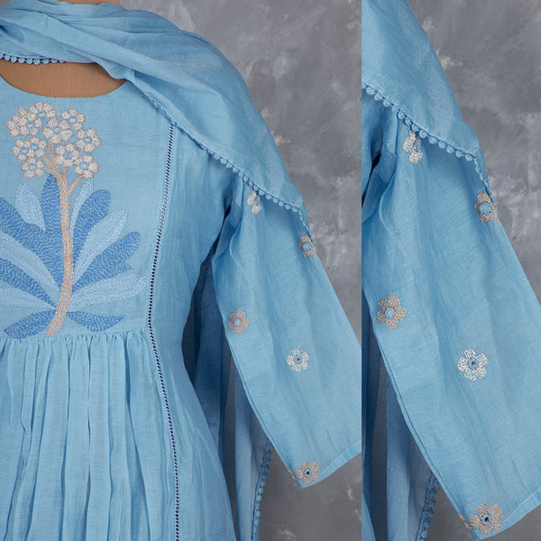 Light Blue Thread Embroidered Readymade Salwar Suit