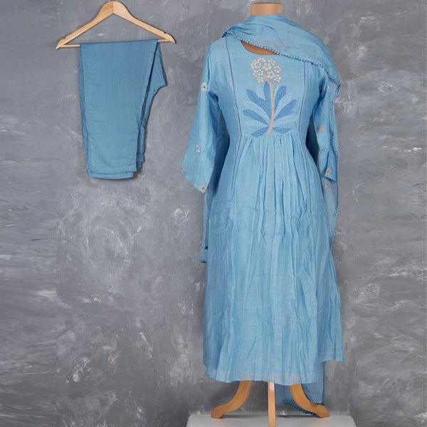 Light Blue Thread Embroidered Readymade Salwar Suit