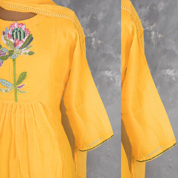 Mango Yellow Thread Embroidered Readymade Salwar Suit