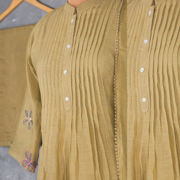 Olive Green Thread Embroidered Readymade Salwar Suit