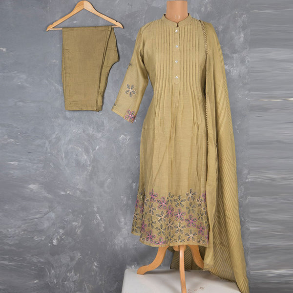 Olive Green Thread Embroidered Readymade Salwar Suit