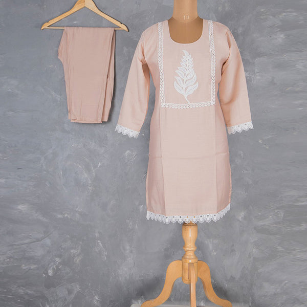 Light Brown Thread Embroidered Readymade Salwar Suit Without Dupatta