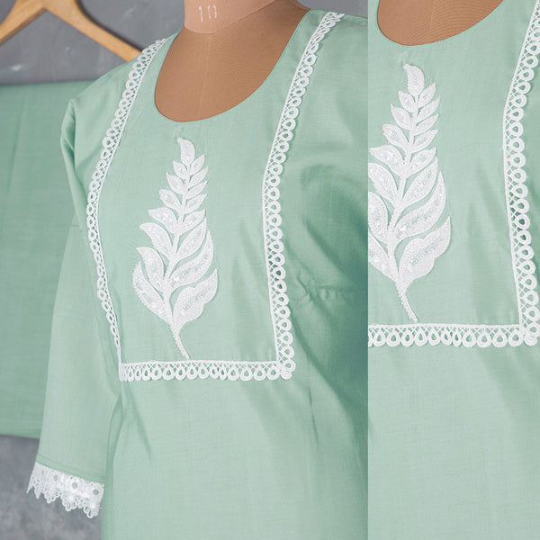 Light Green Thread Embroidered Readymade Salwar Suit Without Dupatta