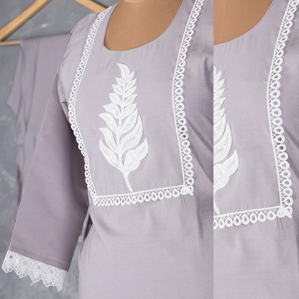 Grey Thread Embroidered Readymade Salwar Suit Without Dupatta