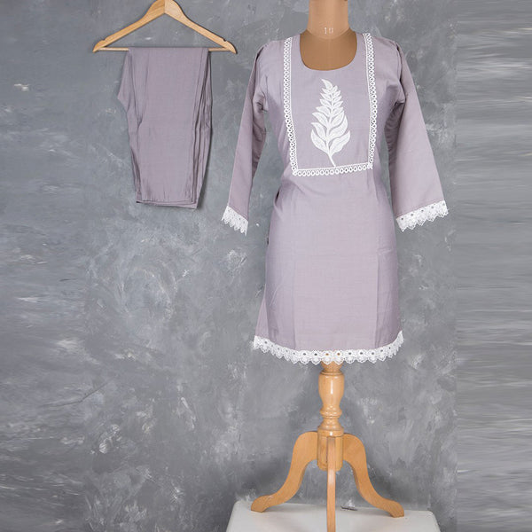 Grey Thread Embroidered Readymade Salwar Suit Without Dupatta