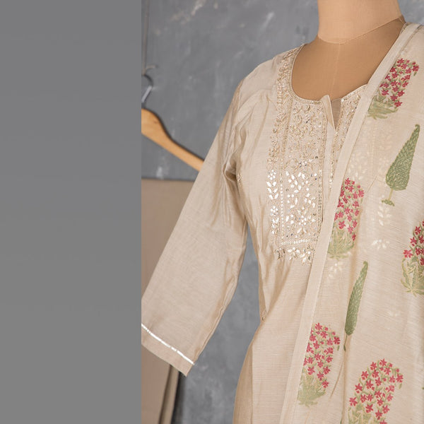 Light Brown Embroidered Readymade Salwar Suit With Dupatta
