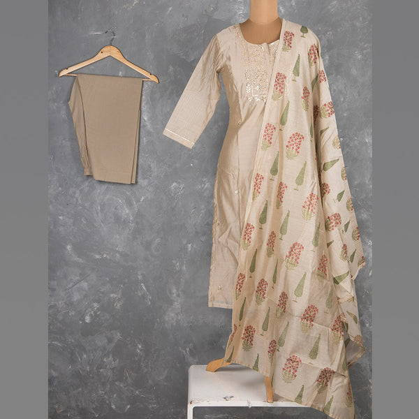 Light Brown Embroidered Readymade Salwar Suit With Dupatta