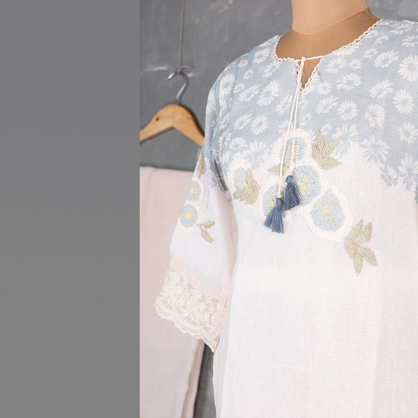 Cream Thread Embroidered Readymade Salwar Suit Without Dupatta