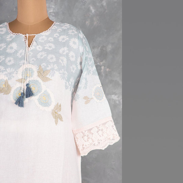 Cream Thread Embroidered Readymade Salwar Suit Without Dupatta