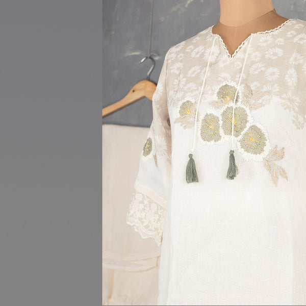 Cream Thread Embroidered Readymade Salwar Suit Without Dupatta 02