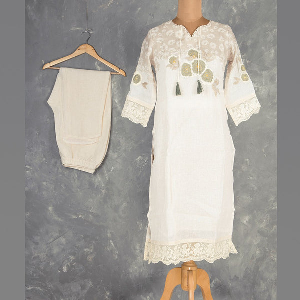 Cream Thread Embroidered Readymade Salwar Suit Without Dupatta 02