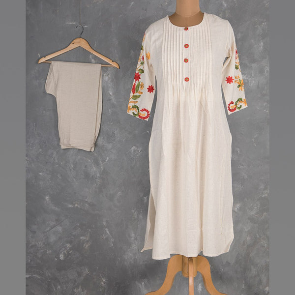 Cream Plain Readymade Salwar Suit Without Dupatta