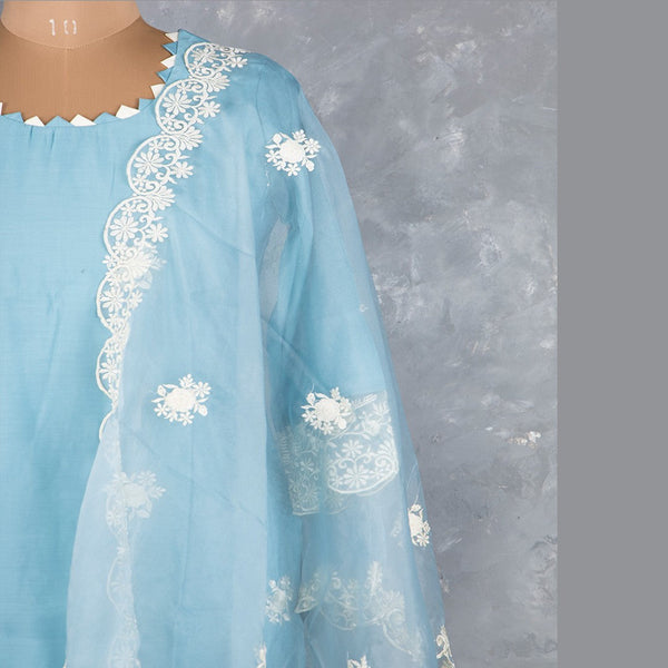 Sky Blue Silk Cotton Thread Readymade Salwar Suit