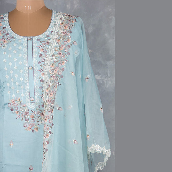 Light Blue Silk Cotton Thread Readymade Salwar Suit