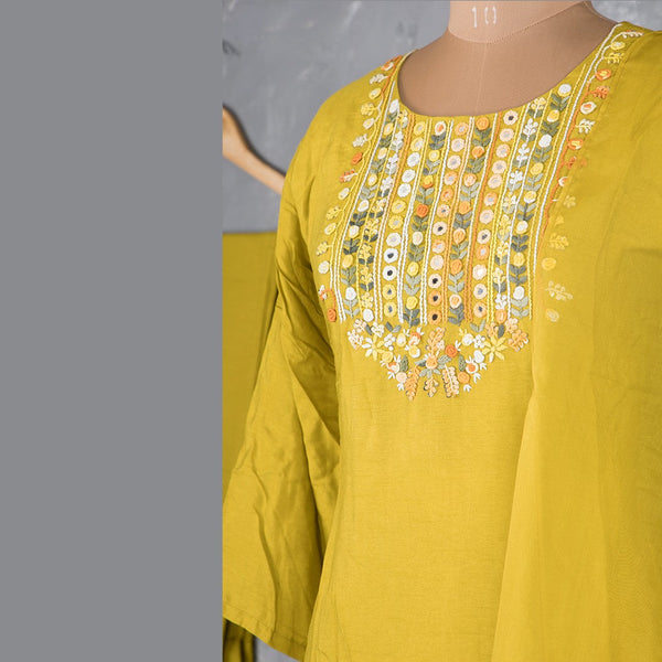 Olive green Silk Cotton Thread Readymade Salwar Suit