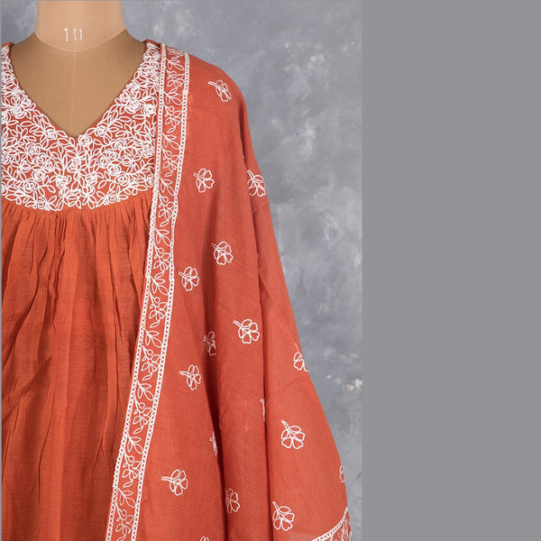 Rust Orange Cotton Thread Readymade Salwar Suit