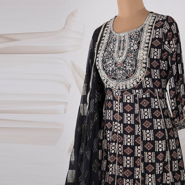 Black Anarkali Readymade Printed Salwar Suit With Dupatta