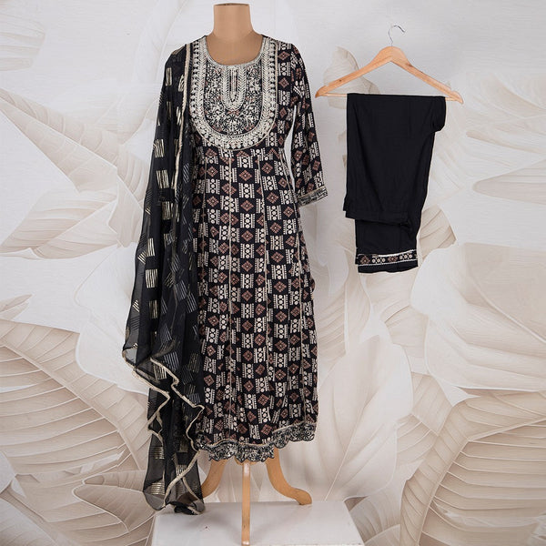 Black Anarkali Readymade Printed Salwar Suit With Dupatta