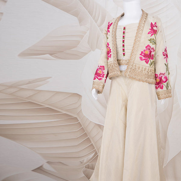 Cream Embroidered Palazzo Set