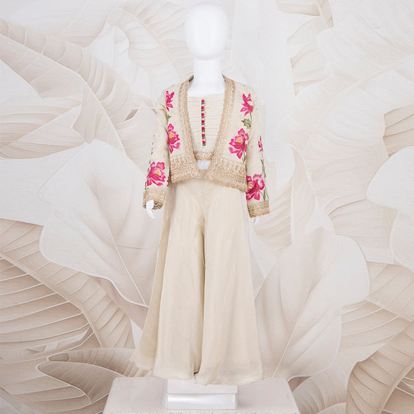 Cream Embroidered Palazzo Set