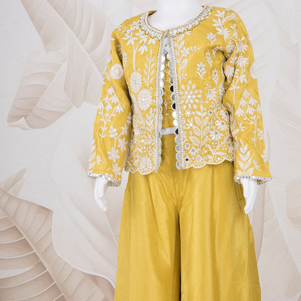 Lime Yellow Embroidered Palazzo Set