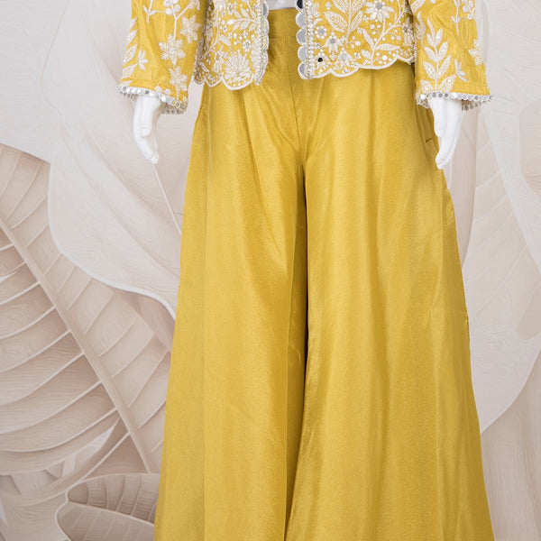 Lime Yellow Embroidered Palazzo Set