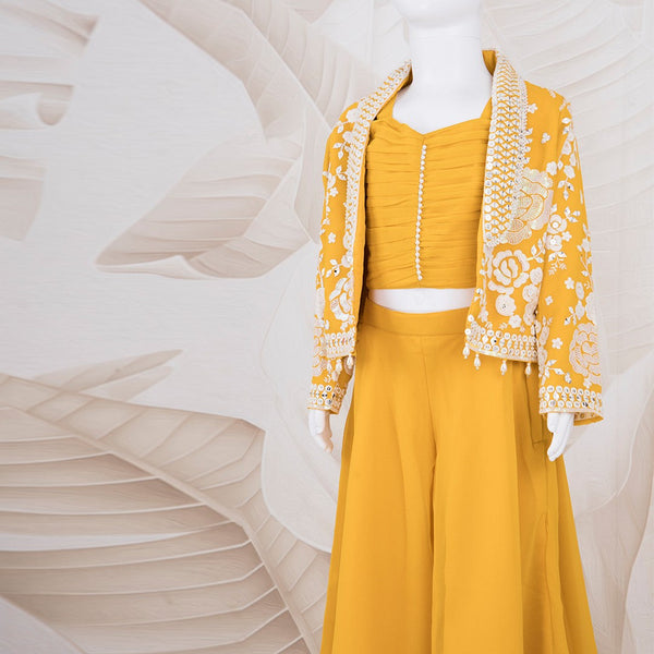 Mustard Yellow Thread Embroidered Palazzo Set