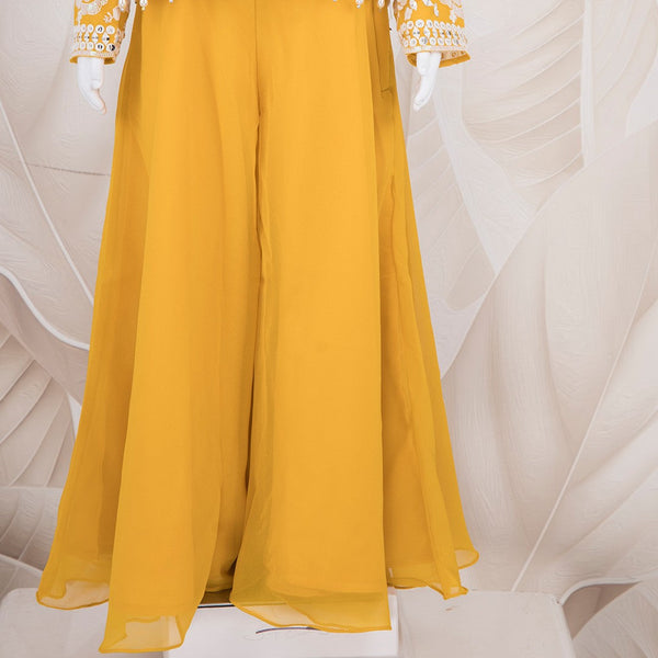 Mustard Yellow Thread Embroidered Palazzo Set