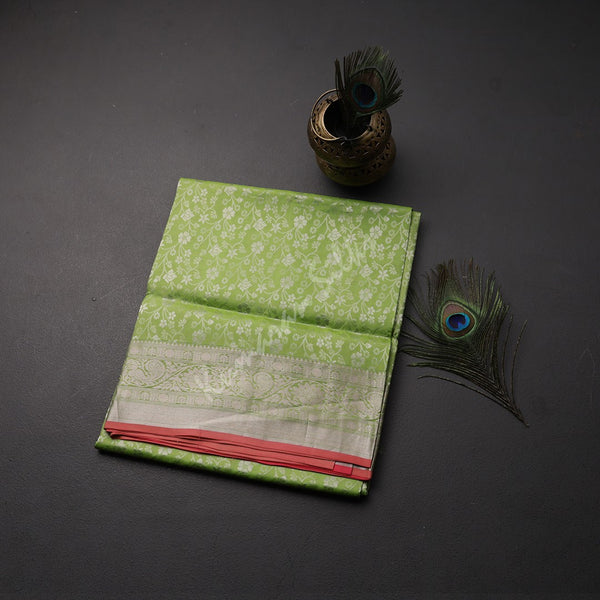 Green Brocade Soft Silk Saree With Silver Zari Work