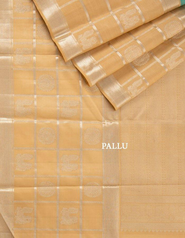 Aqua Blue Silk Saree With Cream Silver Zari Border - Kumaran Silks