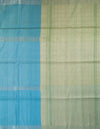 Blue green and beige striped raw silk saree - Kumaran Silks