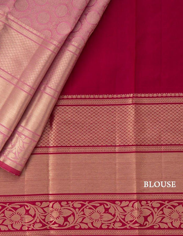 Candy Pink Silk Saree With Silver Zari Work - Kumaran Silks