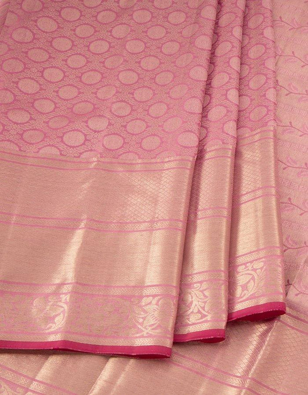 Candy Pink Silk Saree With Silver Zari Work - Kumaran Silks
