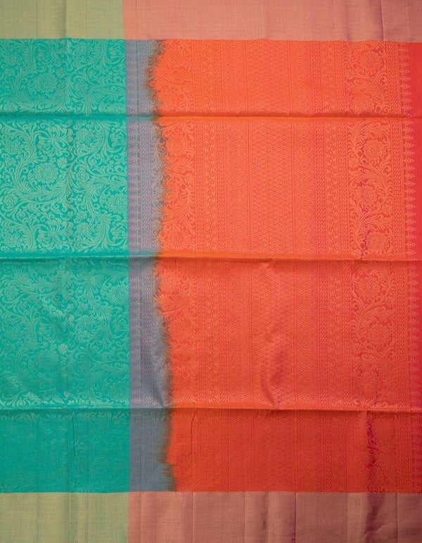 Green Brocade Soft Silk Saree Pink Floral Designed Pallu - Kumaran Silks